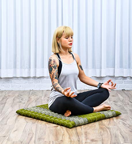 Leewadee Zabuton Seating Cushion – Square Floor Seat for Meditation Exercises, Light Yoga Mat Filled with Kapok - color: Sf17 - Green