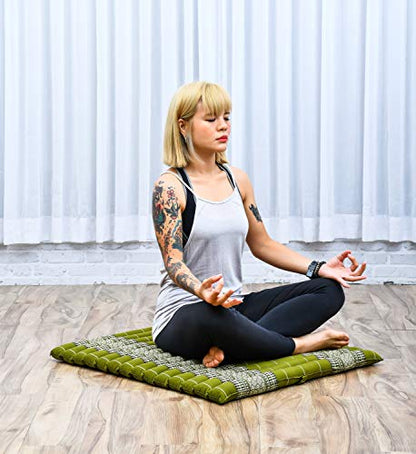 Leewadee Zabuton Seating Cushion – Square Floor Seat for Meditation Exercises, Light Yoga Mat Filled with Kapok - color: Sf17 - Green