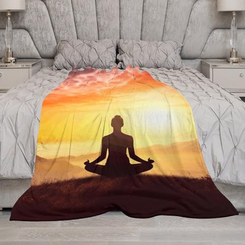 Yoga Meditation Soft Throw Blanket for Couch Lightweight Flannel Blanket for Sofa Couch Throw Bed Warm Cozy Decorative Blankets Fall Winter Decor 60"x80" - size: 60"x80"