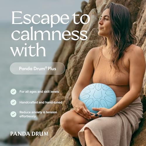 Panda Drum Plus (Blue) | Steel Tongue Handpan with Music Book, Mallets, Carrying Bag & Finger Picks | 11 inch, 432 Hz | Rain Drum for Inside & Outside | Calming Musical Instrument for Adults & Kids - color: 4-Blue