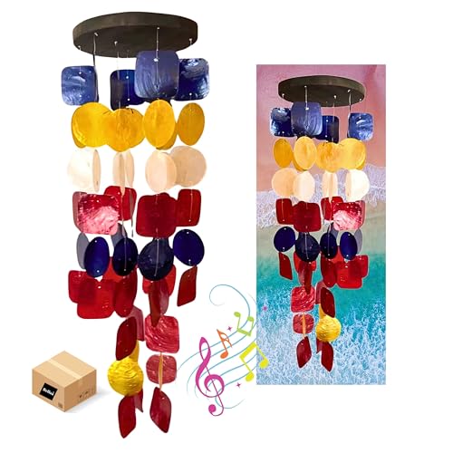 Bellaa 24872 Wind Chimes Outdoor, Garden Decorations, Musical, Indoor/Outside Windchimes, Beach, Gifts for Mom, Sea Glass Shells - color: Yellow Blue Red
