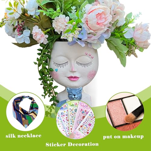 Face Plant Pots Head Planters - Face Flower Pot Head Planter with Cat, Succulent Pots with Drainage Hole, Resin Lady Planter for Indoor Outdoor, Home Decor, Mother's Day/Women Gifts - size: Medium, style: Girl Hugs Cat
