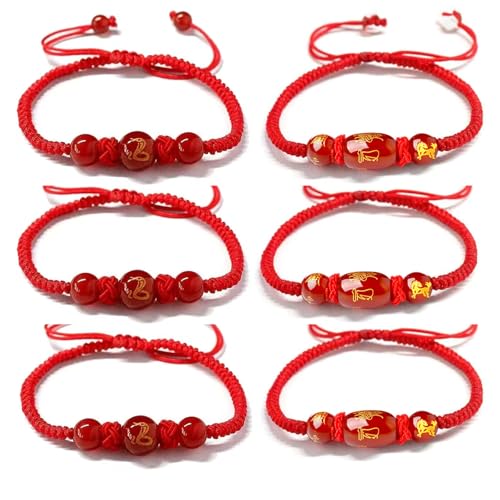 2026 Chinese New Year of Horse Bracelets for Women Men, 12 Chinese Zodiac Bracelet Good Luck Red String Animal Horse Charm Braided Bangle Adjustable Jewelry Gift - color: 3 Cylinder+3 Circle
