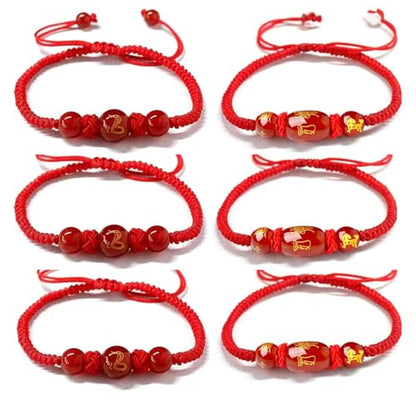 2026 Chinese New Year of Horse Bracelets for Women Men, 12 Chinese Zodiac Bracelet Good Luck Red String Animal Horse Charm Braided Bangle Adjustable Jewelry Gift - color: 3 Cylinder+3 Circle