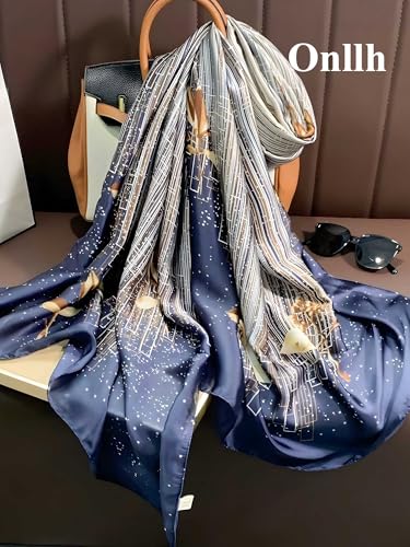 Large Shawl Scarf For Women Lightweight Wraps Silky Headscarf Long Sunscreen Scarfs - color: T11 Elegant Silver Tassels / 70"x 35"