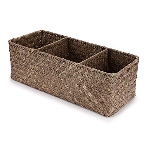 Hipiwe Seagrass Nesting Storage Basket - 3 Compartment Hand-Woven Wicker Toilet Paper Storage Bin Bathroom Organize Basket for Shelves, Kitchen Cabinets, Pantry, Bathroom, Closets Organizer - color: Coffee, size: Medium