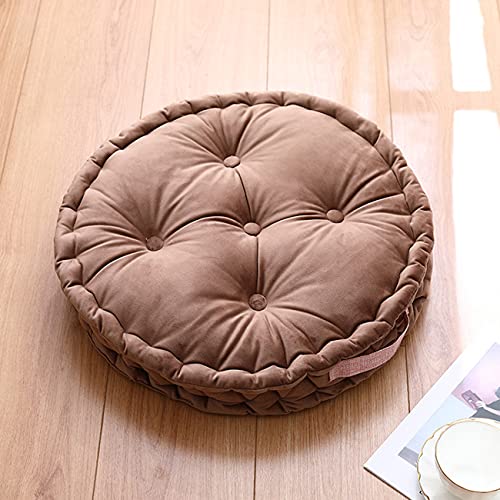 Tufted Velvet Floor Cushion, Round Thick Seating Cushion with Carrying Handle, Patio Meditation Pillow Tatami Chair Pads, 20"x20"x3.9", Coffee - color: R-coffee