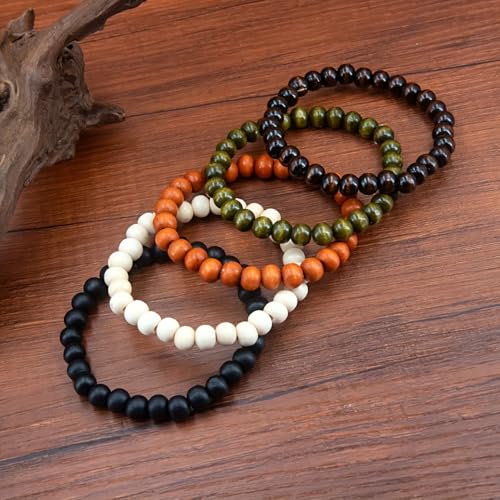 10 Piece Set Wooden Bead Bracelets, Boho Stretch Bracelet Set, Unisex Fashion Jewelry Stack, Multi-Color