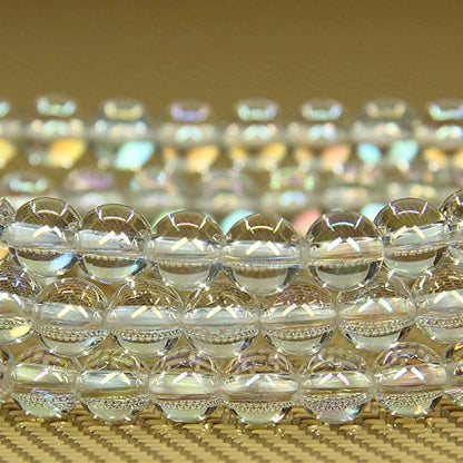 Angelstones Handmade Natural Healing Gemstone 6mm Round Beads Stretch Crystal Bracelet 7 Inch Unisex - color: Aqua Aura Clear Quartz