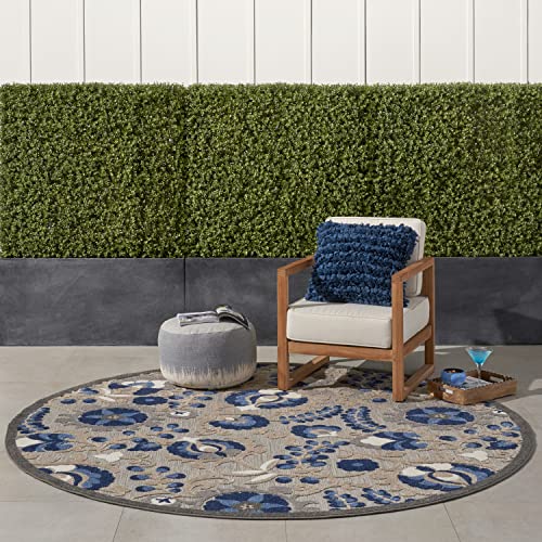 Nourison Home Aloha Natural Blue 7'10" x Round Area Rug - Easy Clean, Non Shedding, Bed Room, Living Room, Dining Room, Kitchen (8' x Round) - color: Natural Blue, size: 7'10" (Round)