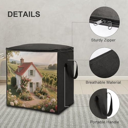 French Country Storage Bag Portable Closet Organizer Storage Bags Quilt Storage Bags with Zippered Breathable Storage Bag with Carry Handles for Blanket Pillow Bedding