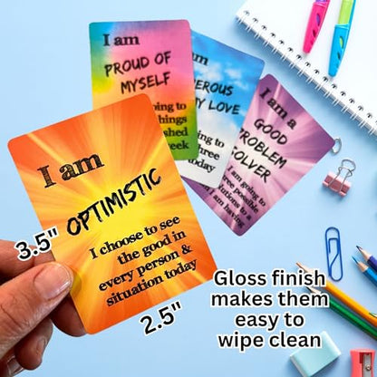 Daily Positive Affirmation Cards for Kids, Mindfulness Activities, Confidence Building, Growth Mindset, Positive Attitude, 54 Glossy cards in hard storage box, Loved by teachers, parents, & therapists