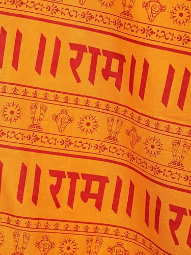 Exotic India Women's Pure Cotton Prayer Shawl from Kashi with Lord Ram Mantra | Religious Pooja Mandir Wrap Stole, Scarves
