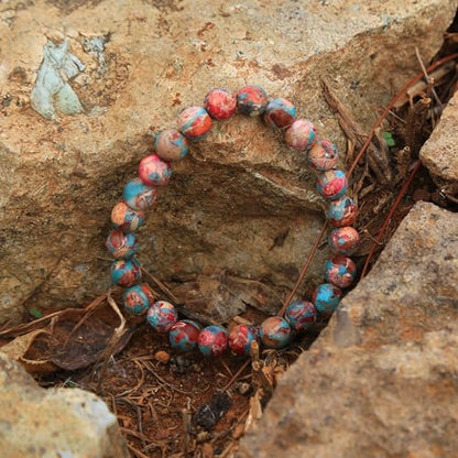 Handmade Natural Imperial Jasper Gem Semi Precious Gemstone 8mm Round Beads Stretch Bracelet 7" Unisex - color: Red