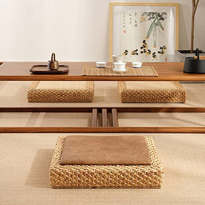 K.LSX Handmade Meditation Cushion Yoga Floor Mat Cushion,Woven Straw Tatami Seat Cushion Round Solid Wood Frame Seat Cushion,Japanese Futon Seat Cushion-Cool mat b 50x50x10cm(20x20x4inch)