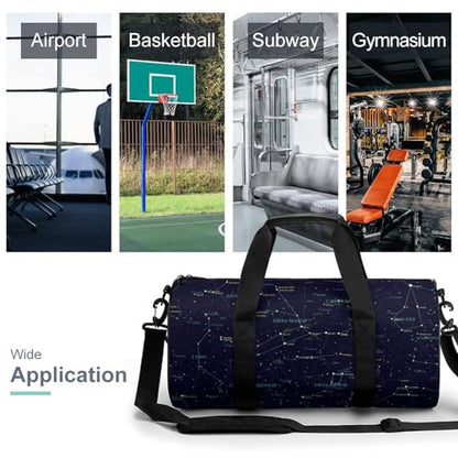 Starry Sky Constellation Cylindrical Portable Fitness Bag, Large Capacity Handbag - color: Starry Sky Constellation