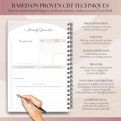 Anxiety Relief Workbook & CBT Therapy Notebook - Guided Prompts, Mental Health Wellness Journal - A5 (Lux) - color: Lux