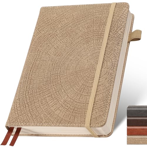 Lined Journal Notebook,256 Pages,A5 Size (5.7'' x 8.3''),Vintage Tree Growth Ring Leather Hardcover Journal,100 GSM Thick Paper,for Daily,Work,School,Note Taking(Khaki) - color: Khaki, size: Lined-A5