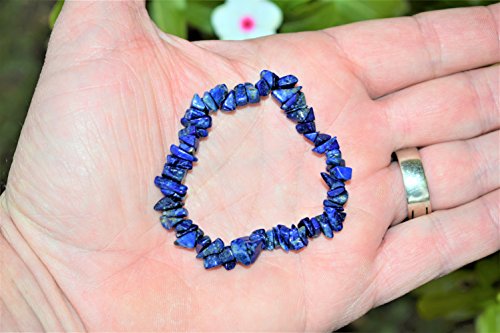 Zenergy Gems Charged Premium Natural Crystal Chip Bead Bracelet + Moroccan Selenite Charging Crystal [Included] - color: Lapis Lazuli