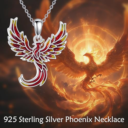 Sterling Silver Cute Animal Pendant Necklace Fox/Snake/Unicorn/Owl on Moon/Rabbit/Horse Necklace Jewelry for Women Mom Sister - style: Phoenix 2