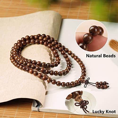FAZOVIN 8mm 108 Beads Necklace Natural Wood Mala Beads Bracelet Prayer Beads for Meditation Buddhist Rosary Mala Necklace