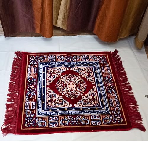 Pooja Aasan in Velvet for puja and Yoga Meditation Rug, Prayer Mattress Mat 1 Pcs (24" inch) Multi Purpose Pooja Cloth Aasan, Car Seat Cover, Sofa Set, Laptop Ethnic Design Home Decor Mat Rug Carpet