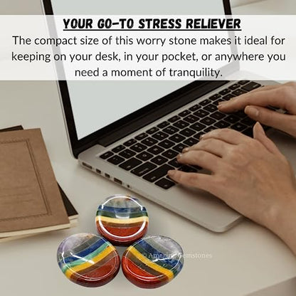 Amazing Gemstone 7 Chakra Worry Stone Meditation Crystals and Healing Stones - color: 7 Chakra