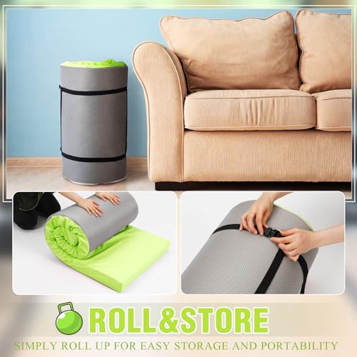 Lyrow 3 Inch 72"x 24" Thick Foldable Yoga Mat with Carry Strap, Non-slip Portable Foam Gym Mat for Yoga, Pilates and Stretching - color: Lush Green