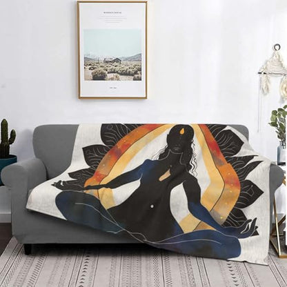 Yoga Meditation Printed Flannel Blanket 60x50 Inch 240g - for Bedroom, Sofa, Office, Plush Warm Sofa Throw Blanket, Comfy Blanket All Seasons - size: 60x50 Inch