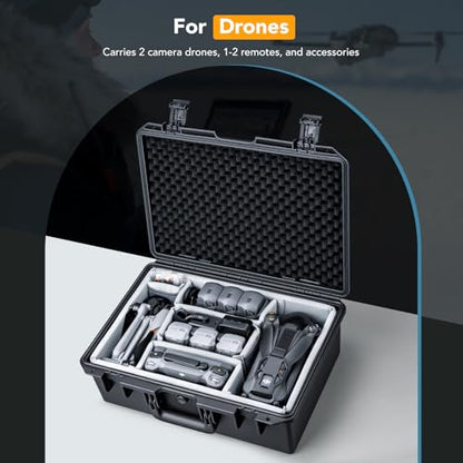 Lykus PVC2 Waterproof Hard Case with Padded Dividers for Cameras, Lenses, Small Stabilizers, Dual DJI Mavic/Air/Mini/Flip drones [CASE ONLY] - color: Black PVC2