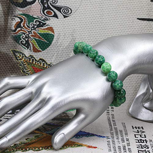 Keleny Fashion Crystal Man Women Stretch Bracelet 10mm Round Beads Rock Jasper 7 Inch Unisex - color: Green Chalcedony