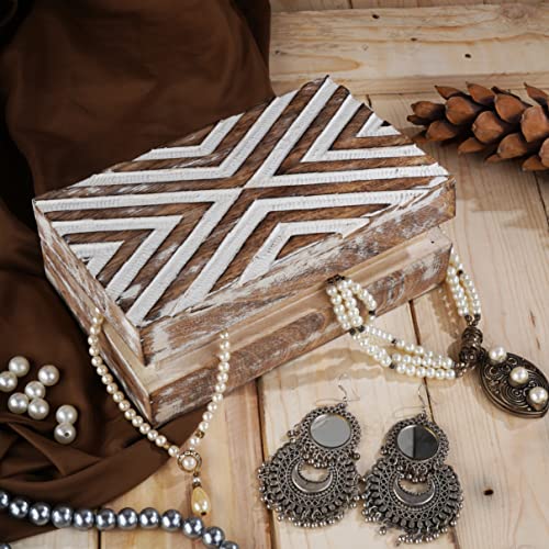 Ajuny Handmade Wooden Box – Hand Carved Line Design Keepsake Box, Decorative Jewelry Organizer Treasure Chest, Memory Storage Boxes Gift for Men and Women, 8x5 Inch - style: Big Line Design