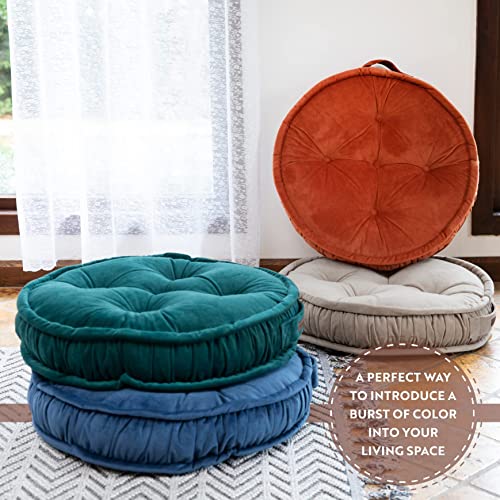 Floor Pillow, Round Boho Floor Pillow, Thick Quilted Seat Cushion, Cat and Dog Bed, Comfortable Floor Cushions for Adults, Soft Meditation Cushion, Bench Cushion, Beige, 22" 5" Inch