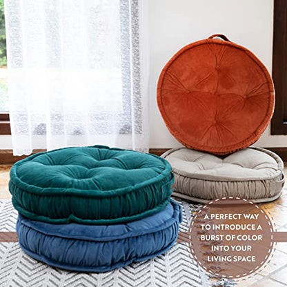 Floor Pillow, Round Boho Floor Pillow, Thick Quilted Seat Cushion, Cat and Dog Bed, Comfortable Floor Cushions for Adults, Soft Meditation Cushion, Bench Cushion, Beige, 22" 5" Inch