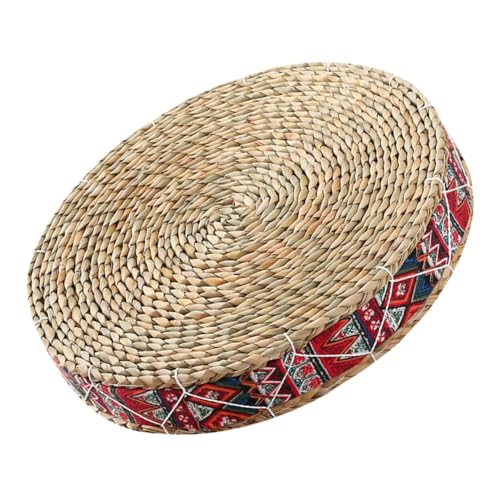 BESTonZON Straw Braided Meditation Cushion Round Floor Pillow 30cm Diameter X 7cm Height Woven Sitting Mat Eco-Friendly Grass Seat Pad for Yoga and Zen Practice