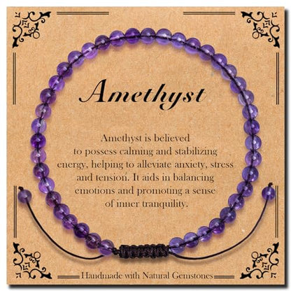 BONNY BOXX Braided Genuine Bracelet, Elegant Handcrafted Natural Gemstone Crystal Bracelet Healing Power Energy Inspirational Gifts with Card for Unisex - color: Amethyst, size: 4MM