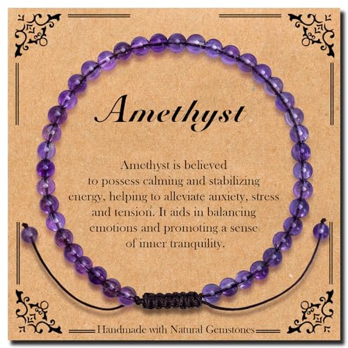 BONNY BOXX Braided Genuine Bracelet, Elegant Handcrafted Natural Gemstone Crystal Bracelet Healing Power Energy Inspirational Gifts with Card for Unisex - color: Amethyst, size: 4MM