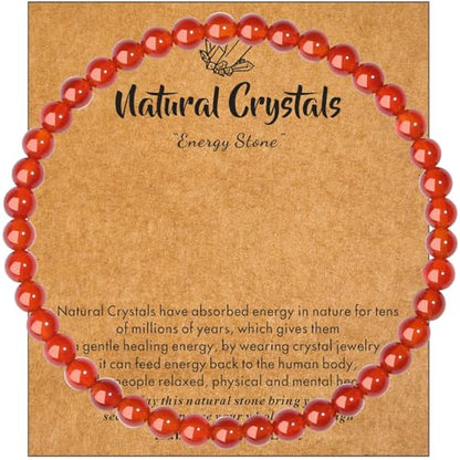 MAIBAOTA Healing Crystal Bracelet for Women Men, 8/4 mm Natural Stone Beaded Bracelets, Jewelry Birthday Gifts, Round Gemstones Stretch Bracelets - color: Red-Carnelian, size: 4 mm
