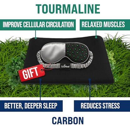 Luxury Tourmaline Grounding Mat Queen 59” x 27” for Bed & Desk – Conductive PU Leather Surface, Quality Certified, Includes Silver Sleep Mask & 15ft Cord - size: Queen - 59”x27”