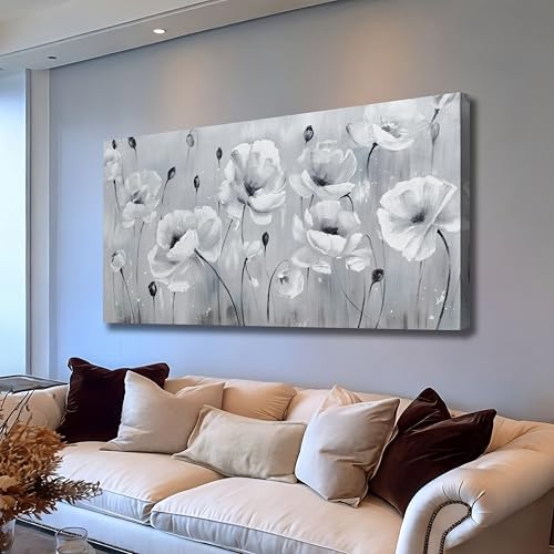 Belmrxne Floral Wall Art Grey and White Wall Decor Aesthetic Canvas Painting Unique Artwork for Living Room Bedroom Dining Room kitchen Office 24x48 Inches - color: Grey, size: 24"x48"