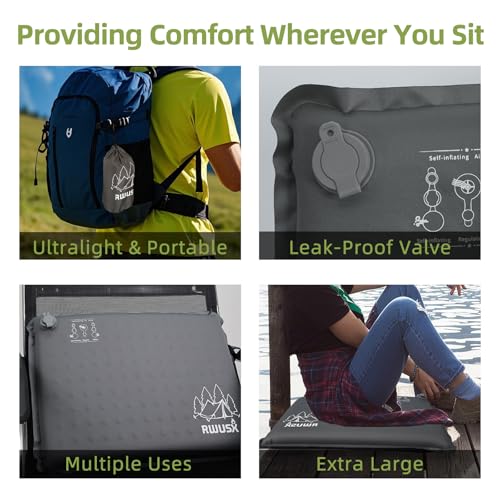 Inflatable Stadium Seat Cushion, Portable Self Inflating Outdoor Seat Cushion for Stadium, Airplane, Travel, Camping, Car & Office