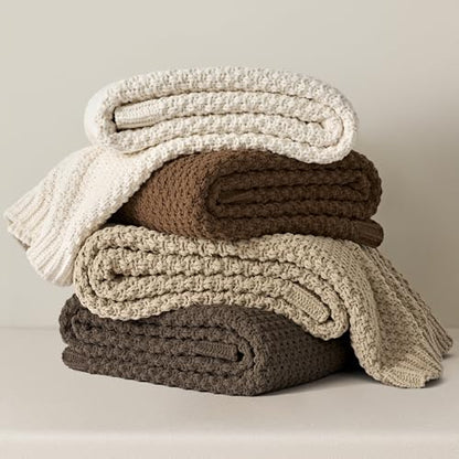 Chunky Chenille Knit Throw Blanket for Couch, Soft Luxurious Moss Stitch Blankets for Bed, Cozy Decorative Farmhouse Knitted Throws for Sofa, Sand Dune, 50" x 60"