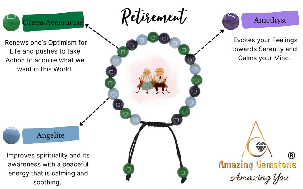 Amazing Gemstone Bracelet for Retirement - Green Aventurine Angelite Amethyst Bracelet Set for Men Women Healing Calming Anxiety Stress Relief Gifts Pulseras Para Hombres Mujer Stocking Stuffers - color: Retirement