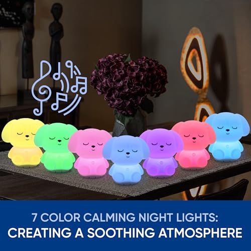 Mindfulness 'Breathing Puppy' | 4-7-8 Guided Visual Meditation Breathing Light | 3 in 1 Device with Night Light & Noise Machine for ADHD Anxiety Stress Relief Sleep - Gift for Kids Adult Women Men