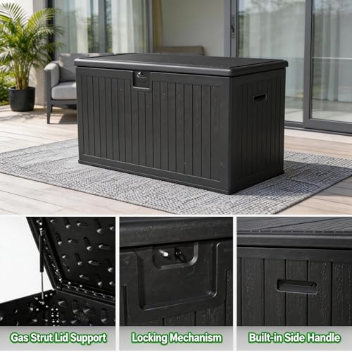 230 Gallon Outdoor Storage Box, Waterproof Extra Large Resin Deck Box with Lockable Lid for Patio, Pool Equipment, and Cushions, Black - color: Black(230 Gal)