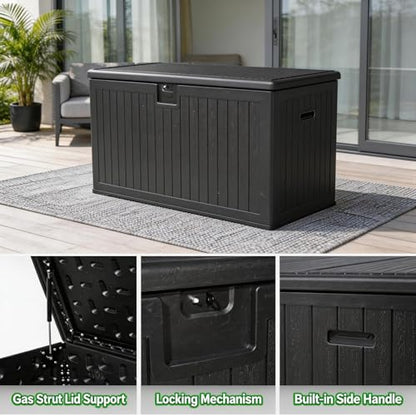 230 Gallon Outdoor Storage Box, Waterproof Extra Large Resin Deck Box with Lockable Lid for Patio, Pool Equipment, and Cushions, Black - color: Black(230 Gal)