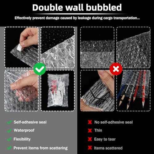 Frienda 300 Pcs Clear Self Sealing Bubble Cushion Bags Double Wall Bubble Pouch Bag Plastic Shockproof Protective Packing Bags for Small Business Moving Shipping Packaging Storage(2" X 3.15") - size: 2" X 3.15"
