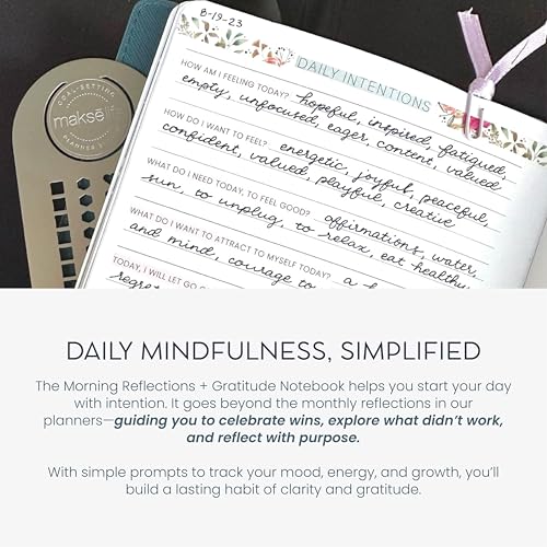 Morning Intentions & Gratitude Journal - A5 Lay-Flat Binding, Vegan Leatherette Cover, 120GSM Recycled Paper, Daily Prompts for Mindfulness and Positive Affirmations