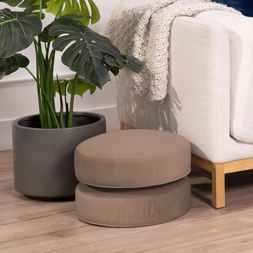 Factory Direct Partners FDP Overstuffed 16 inch Round Velvety and Vinyl Floor Cushions with Handles Flexible Seating for Home, Lounge, Yoga Studio, Deluxe Foam (2-Piece) - Caffe - color: Caffe