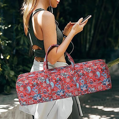Boulder Bee | Yoga Mat Bag | Large Yoga Mat Carrier with Wet Pocket | Yoga Gifts | Gym Tote Bag for Women - color: Red